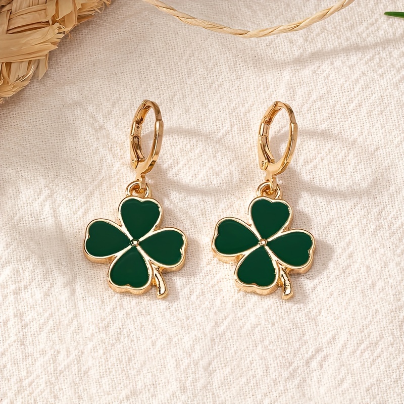 Green Clover Dangle Earrings Lucky St Patrick's Gift